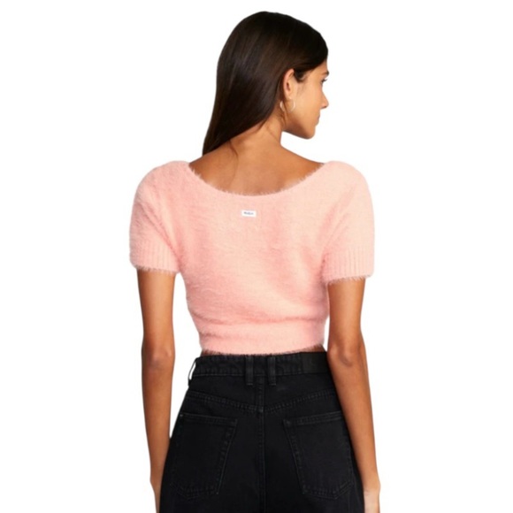 RVCA Pink Fuzzy Cropped Short Sleeve Sweater Women's Size Small Preppy Girly - Picture 2 of 16